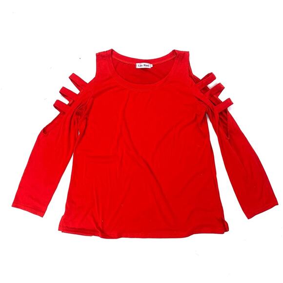 Red Cold Shoulder Ladder Sleeve Cutout Top - Picture 4 of 7